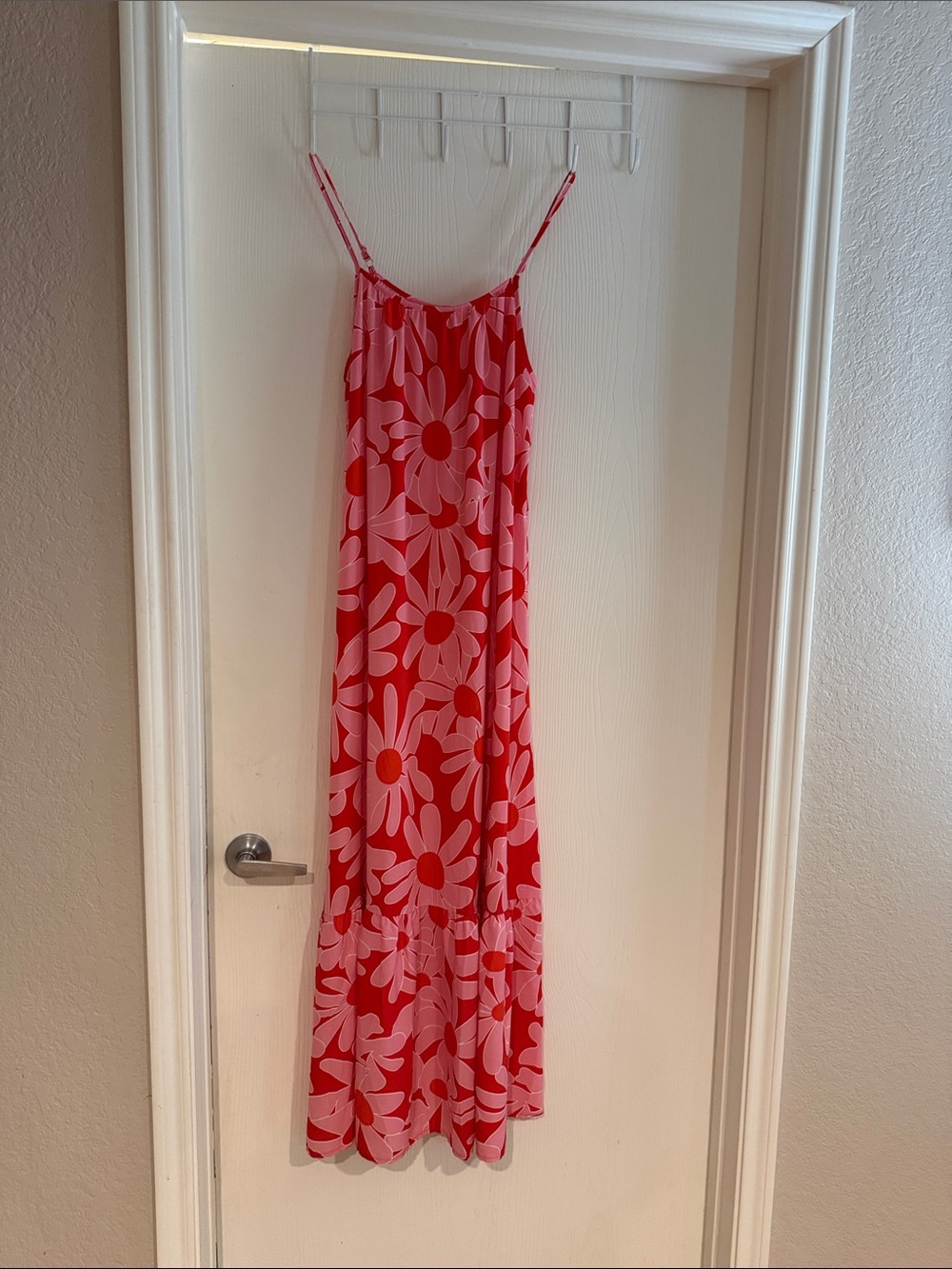 Floral Spaghetti-Strap Slip Dress in Pink & Red